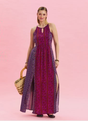 Halter Neck Slit Detailed Purple Long Dress 4610